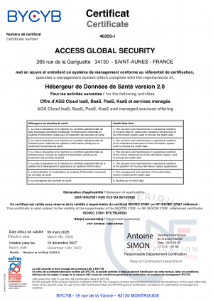 Certificat HDS 2.0-AGS Cloud